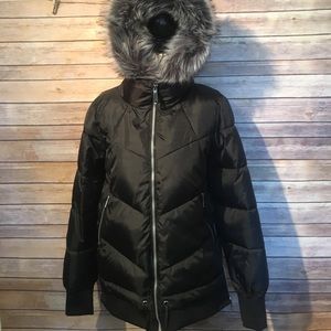 Sam Edelman black Faux fur hooded jacket